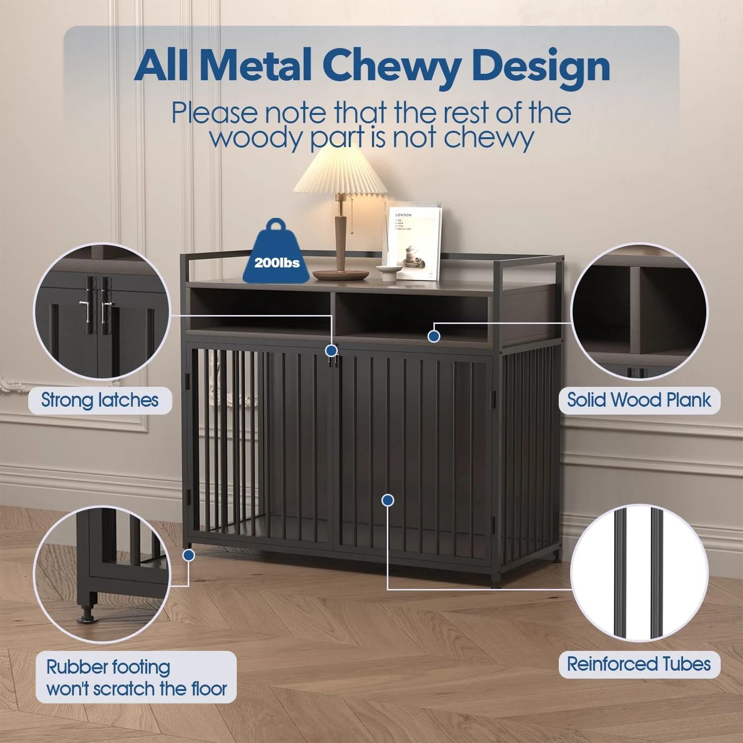 Aixvx Dog Crate Furniture for Large Dogs 41" Dog Kennel Indoor Heavy Duty Dog Kennel Furniture with Detachable Door and Anti-Chew Decorative End