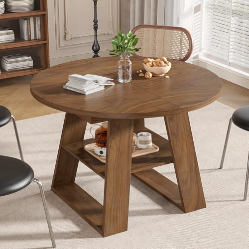 43.3in-59in Extendable Round Dining Table for 4-8,Modern Kitchen Oval Dining Table with Removable Leaves Space Saving