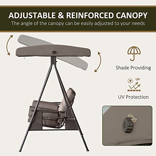 Outsunny 3-Seat Patio Swing Chair, Outdoor Porch Swing Glider with Adjustable Canopy, Removable Cushion, Pillows and Side Trays, for Garden, Poolside