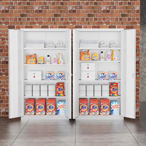 Greenvelly Metal Storage Cabinet, 72" Black Locking Metal Garage Storage Cabinet with Doors and 4 Adjustable Shelves