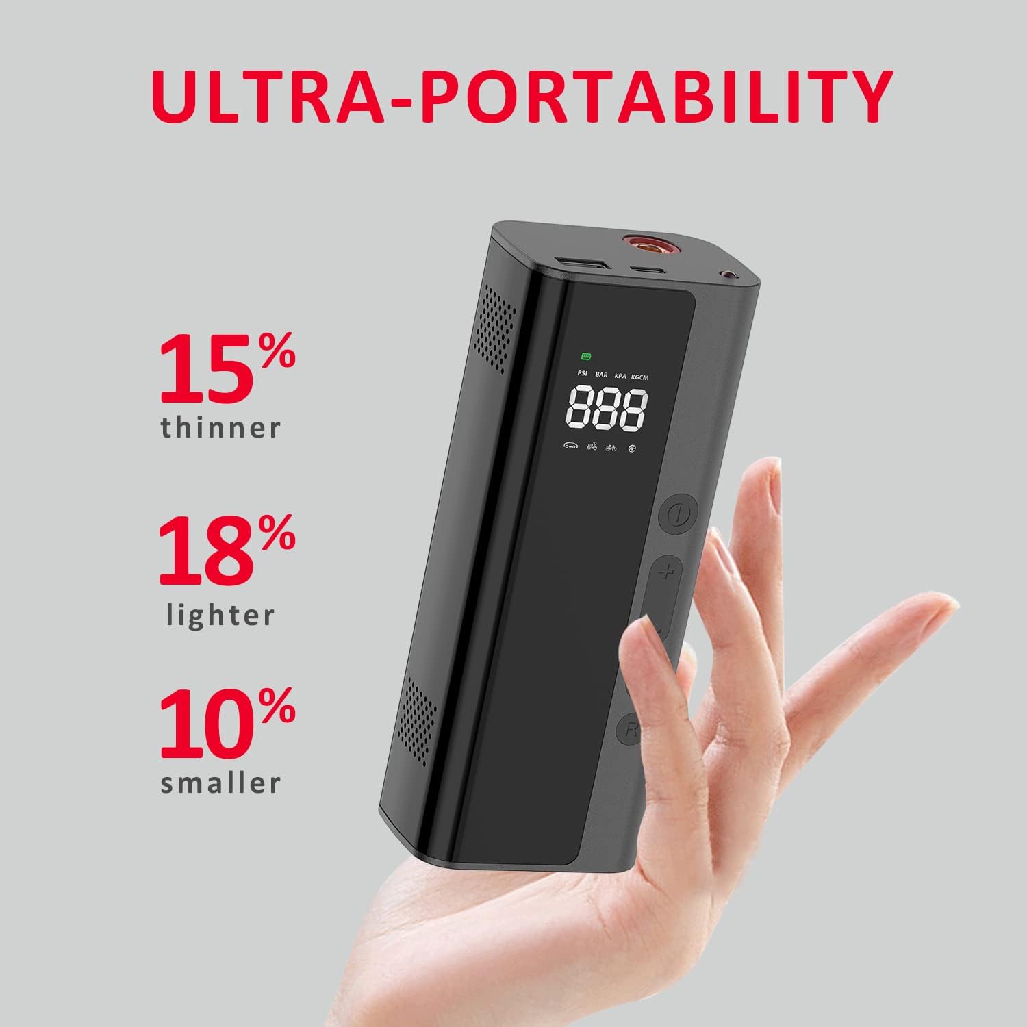 Tire Inflator Portable Air Compressor, 150Psi Cordless Air Pump for Car Tires with 6000mah Rechargeable Battery, Led Light for E-Bikes, Cars, Balls