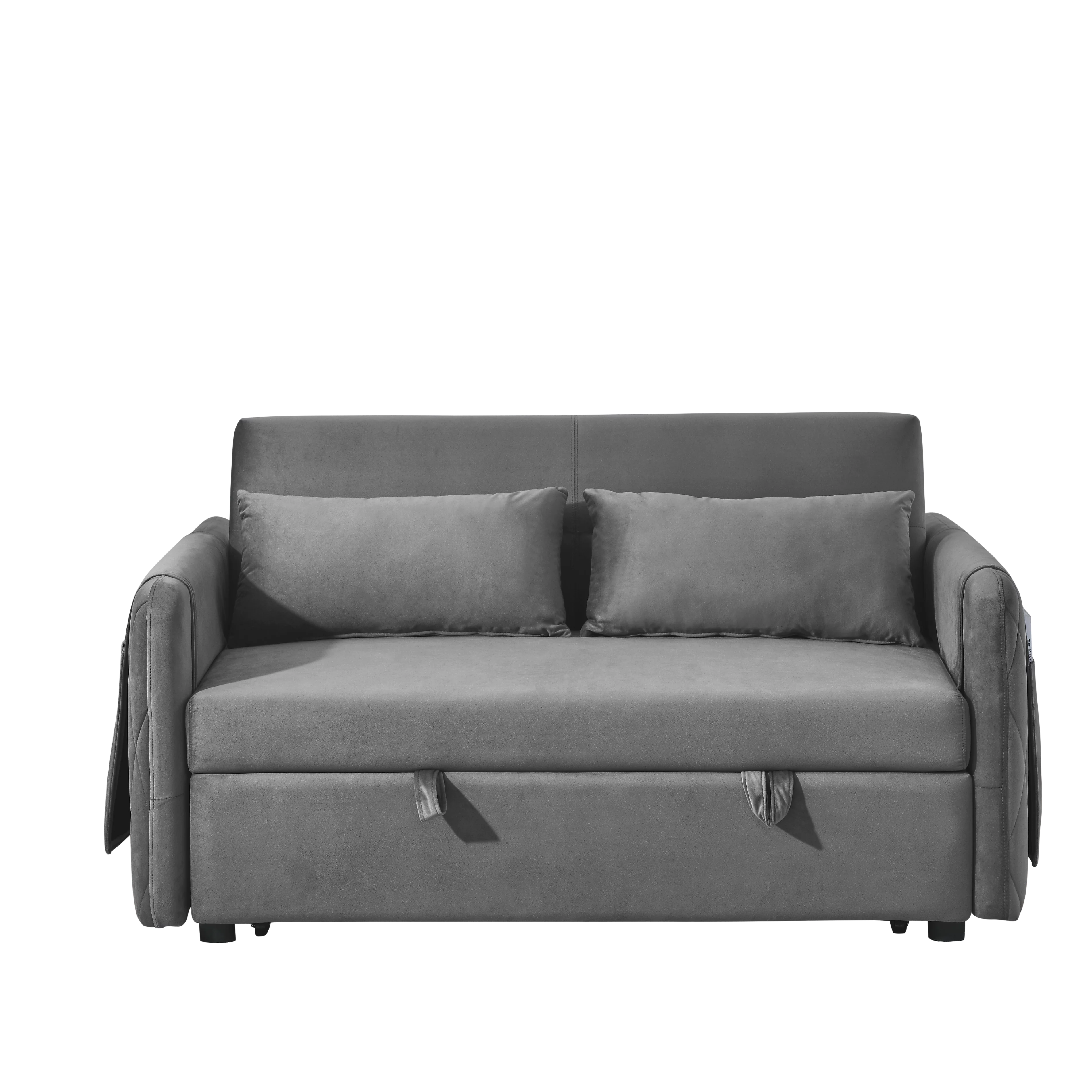Modern Velvet Convertible Pull Out Sleeper Sofa Bed, Folding Loveseat Couch with Side Storage Pockets Pillows for Living Room Bedroom Apartment