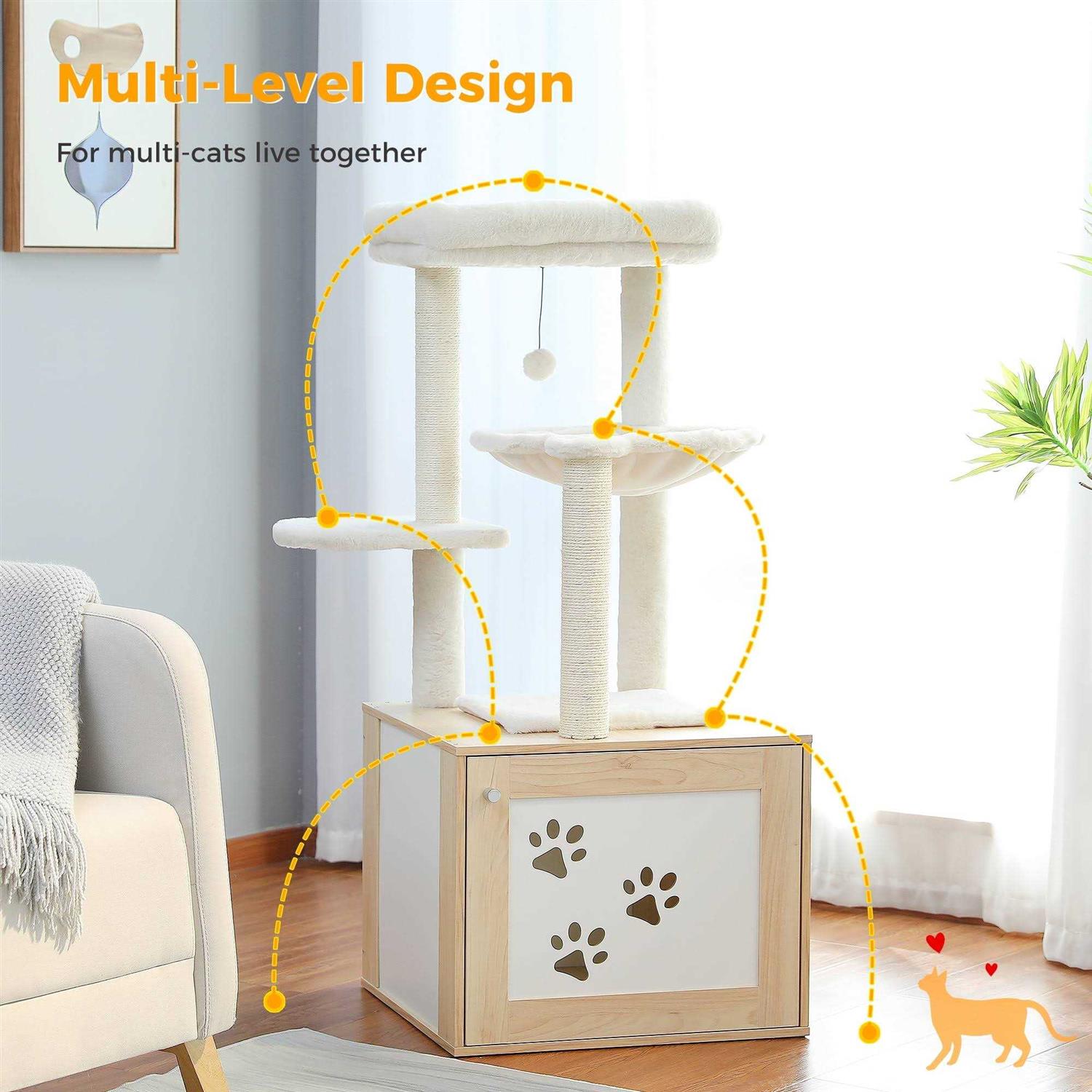 Pawz Road Cat Tree with Litter Box Enclosure Cat Tower with Scratching Posts for All Indoor Cats - Pet Supplies online store