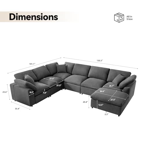 Cloud Couch Modular Sectional Sofa Modern Oversized Couches with Ottoman 7 Seater L-Shaped Sofas Comfy Couches for Living Room Spacious Space