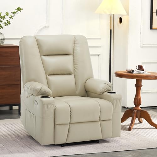 MCombo Small Power Lift Recliner Chair with Massage and Heat for Petite People, Cup Holders, USB Ports, Side Pockets, Faux Leather 7569 (Small