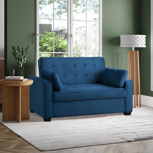 Serta Ainsley 72.6" Convertible Sleeper Sofa, Queen Size, Dreamcoil Comfort, Soft Velvet Fabric, Navy