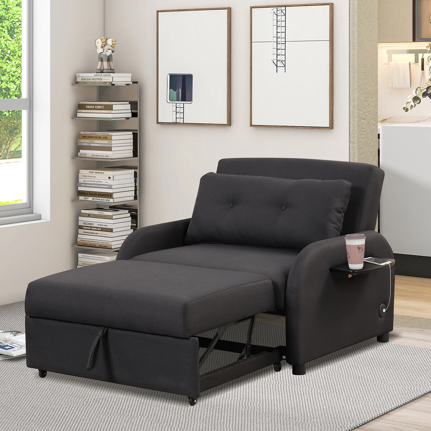 Churanty Sofa Bed Chair 3 in 1 Convertible Lounger Sleeper Single Recliner for Small Space with Adjustable Backrest