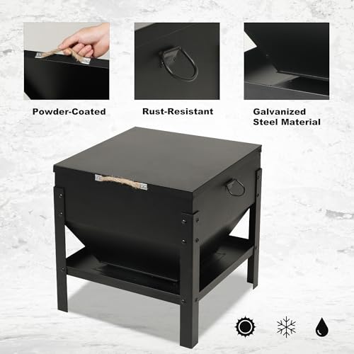 Solution4Patio All Metal Chicken Feeding Box 80 lbs Large Capacity Portable, Waterproof Lid, Hens and Roosters, No Waste Coop Poultry