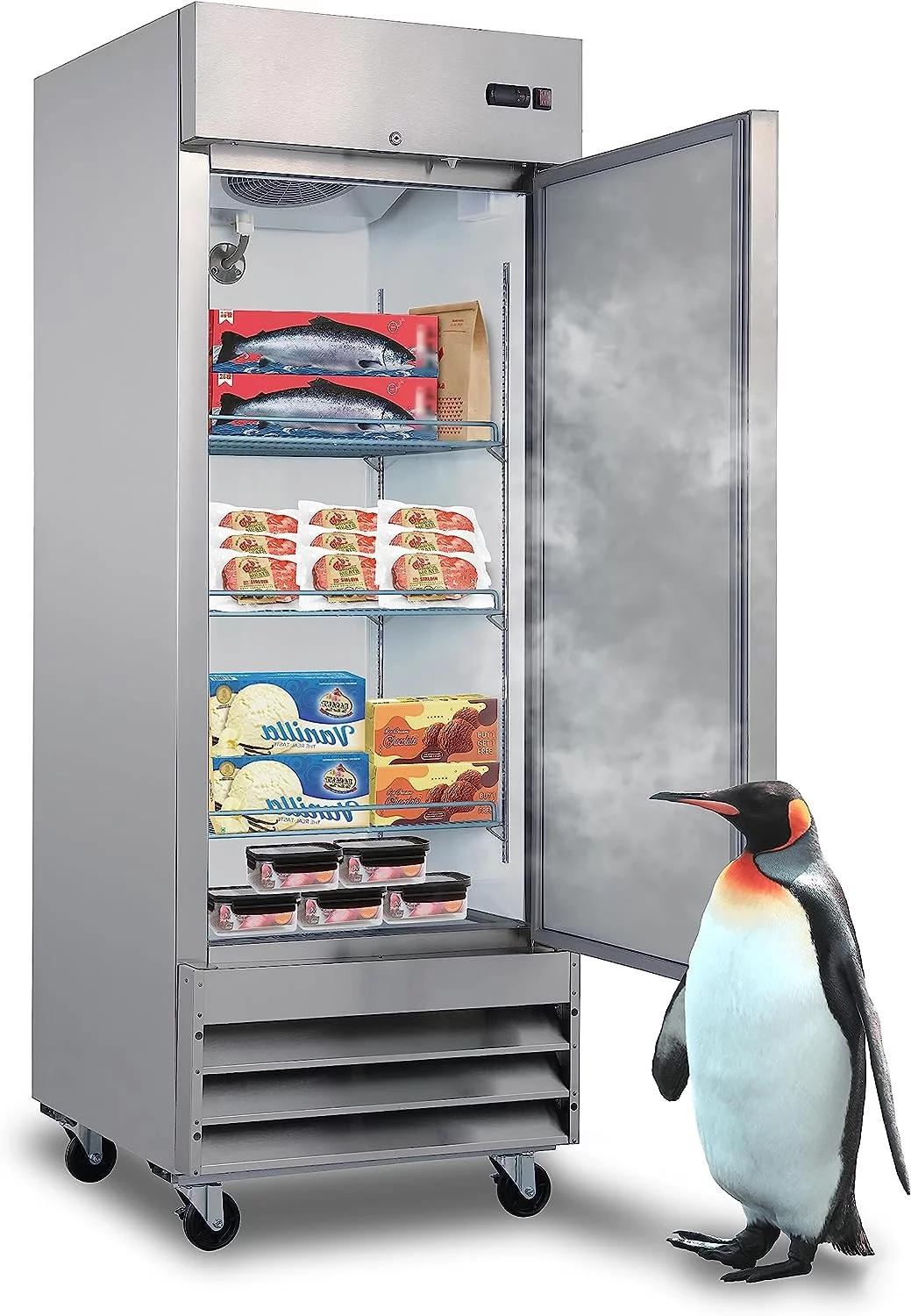 SMAD 23 Cu ft Commercial Freezer, Frost Free Upright Fridge with Smudge-Proof Single Door DSD-650