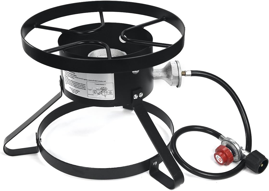 XtremepowerUS High-Pressure Single Burner Outdoor Stove Gas Propane Cooker Regulator and Hose Outdoor Cooking Camping Burn