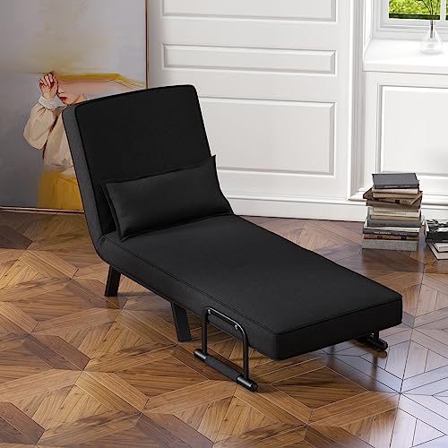 KOMFOTT Convertible Sleeper Chair Bed, 4-in-1 Folding Sofa Bed with 6-Position Adjustable Backrest, Upholstered Chaise Lounge with Removable Pillow