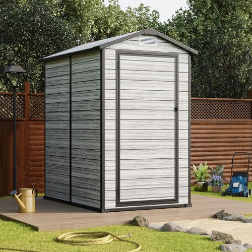 All-Weather Resin Shed with Window, Outdoor Plastic Garden Shed with Lockable Door and Vents, Outdoor Resin Storage Sheds for Tool, Bike, Backyard
