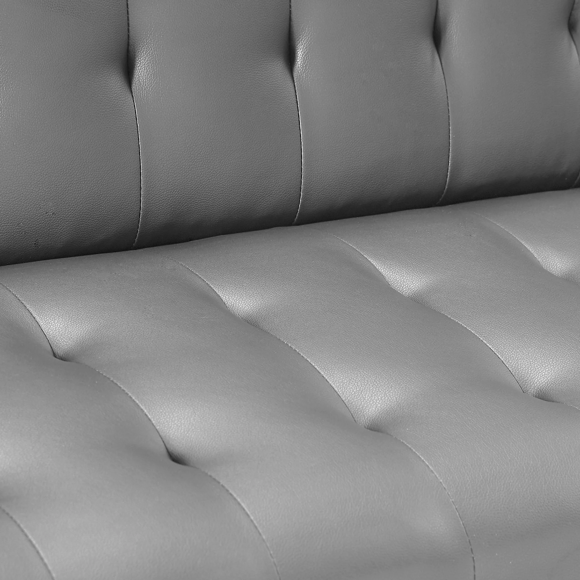 Reversible Sectional Sofa Sleeper Grey Pu With Metal Legs