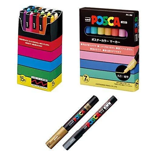 Uni Posca Paint Marker Full Range Bundle Set , Mitsubishi Poster Colour All Color Marking Pen Fine Point PC3M 24 Colours