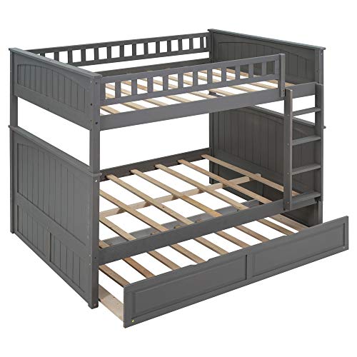SOFTSEA Twin Over Full Bunk Bed with Slide, Solid Wood Bunk Beds with Stairs for Kids