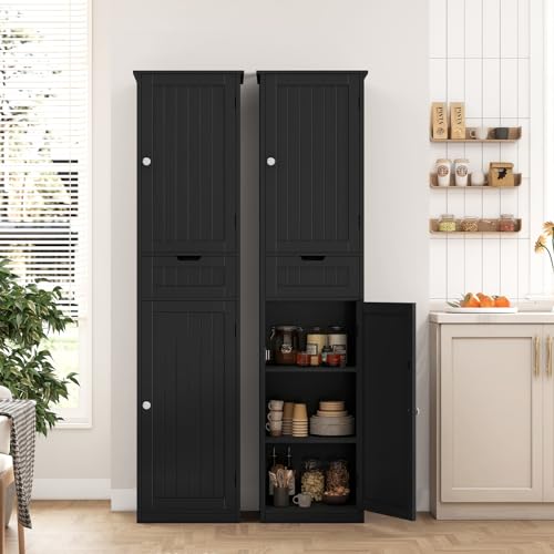 Iwell 67" Tall Bathroom Cabinet, Storage Cabinet with 2 Doors & 1 Drawer, Bathroom Storage Cabinets with Adjustable Shelves, for Living Room