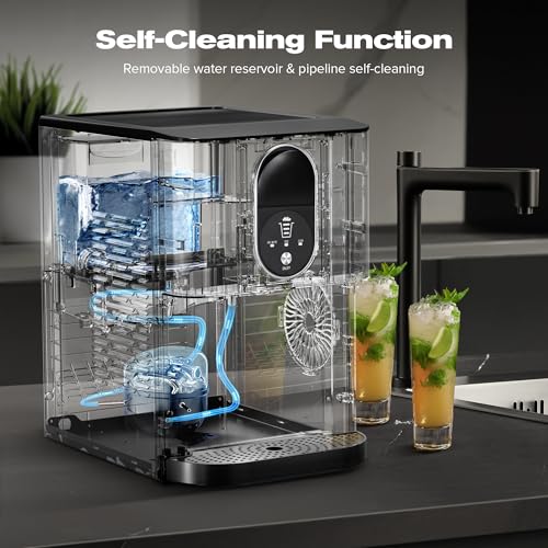 Kismile Countertop Nugget Ice Maker, 20DN 50LBS/Day Output, Self-Cleaning, Soft Chewable Pebble/Pellet Ice with One-Click Operation for Home