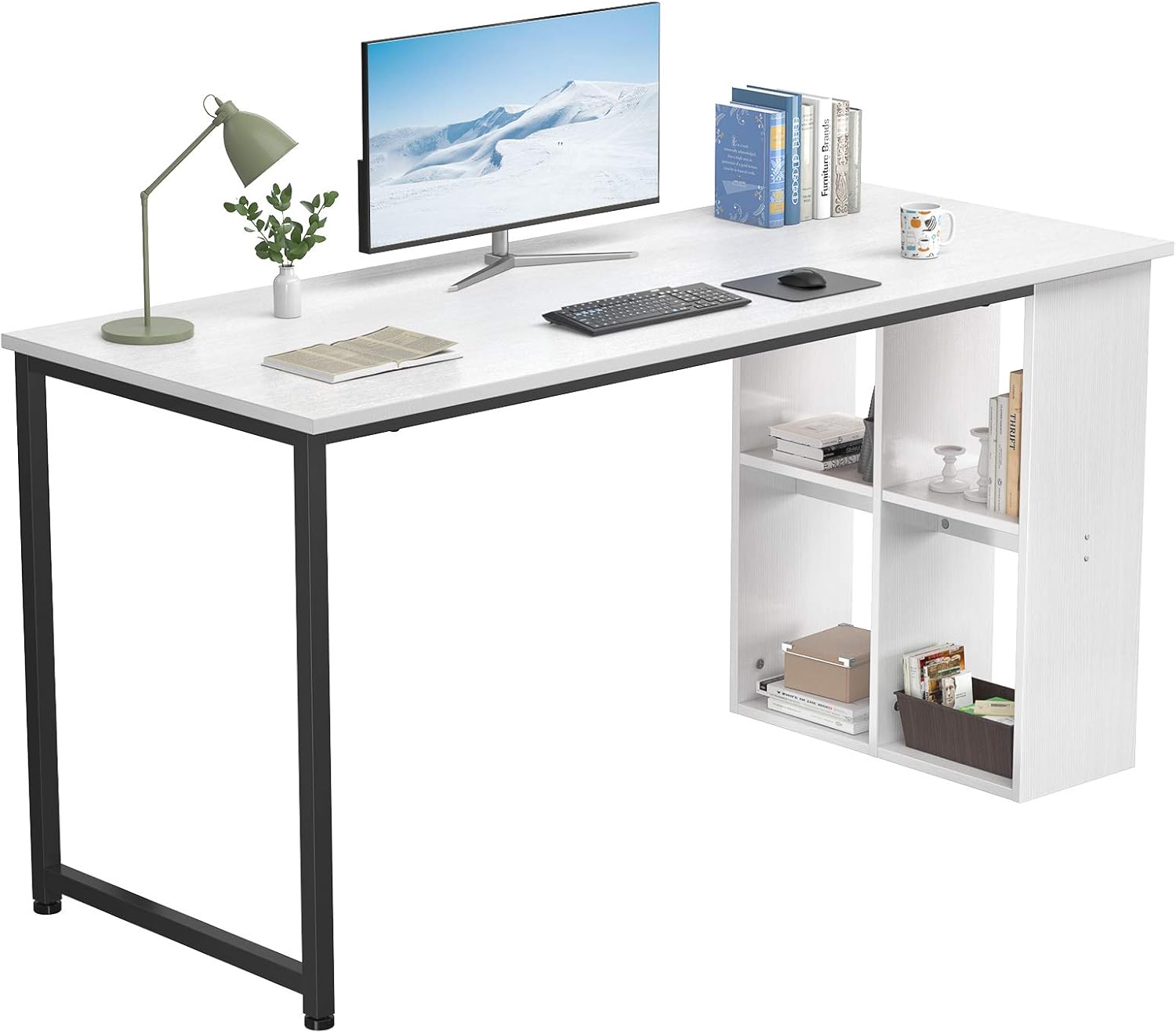 Homfio 47.2'' Computer Desk with Storage Shelves, Modern Home Office Desk Computer Table with Cabinets