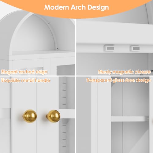 Tall Kitchen Pantry Cabinet, Metal Display Storage Cabinets with 4 Doors/2 Drawers for Kitchen Home Office Living Room, Assembly Required