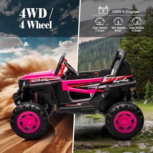 24V Ride on Car Kids Side by Side with Remote Control, 2 Seater 4WD Kids UTV Off-Road Power Wheels