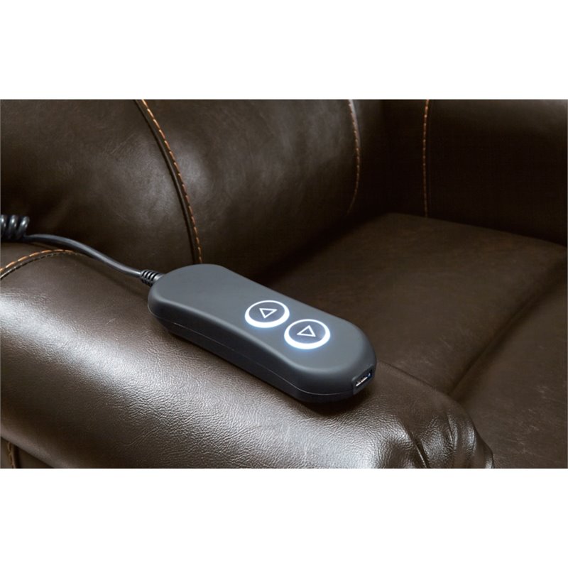 Signature Design by Ashley Markridge Faux Leather Upholstered Power Lift Recliner with Adjustable Positions and Side Storage, Brown