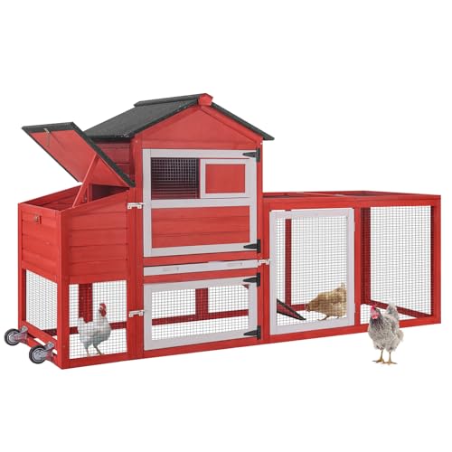 Chicken Coop Chicken House for Outdoor, Poultry Cage with Wheels Mobile Hen House and UV-Resistant Roof - Grey