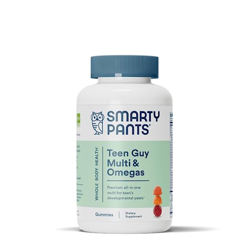 SmartyPants Teen Guy Formula, Daily Multivitamin Gummies: Vitamins C, B12, K, Zinc, & Biotin for Immune Support, Energy, Skin & Hair Support