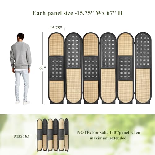 4 Panel Room Dividers and Folding Privacy Screens, 5.6Ft Wooden Pegboard Display, Privacy Dividers for Bedroom