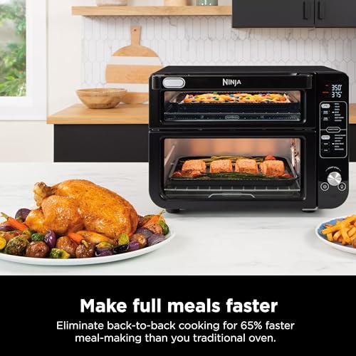 Ninja DCT451 12-in-1 Smart Double Oven with FlexDoor, Thermometer, FlavorSeal, Smart Finish, Rapid Top Convection and Air Fry Bottom , Stainless Steel
