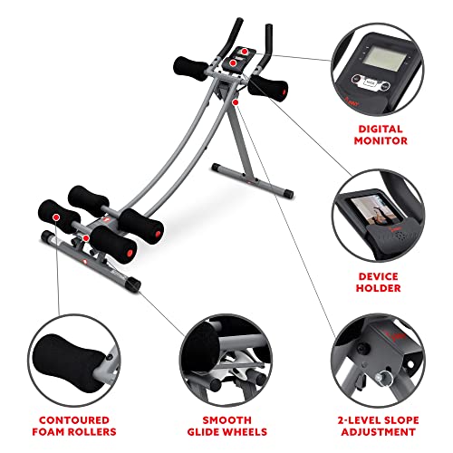 Sunny Health & Fitness Waist Trainer Ab Roller with Elbow Support, Training Wheels, Foldable for Home Gym, Abdominal Exercises, Core Strength