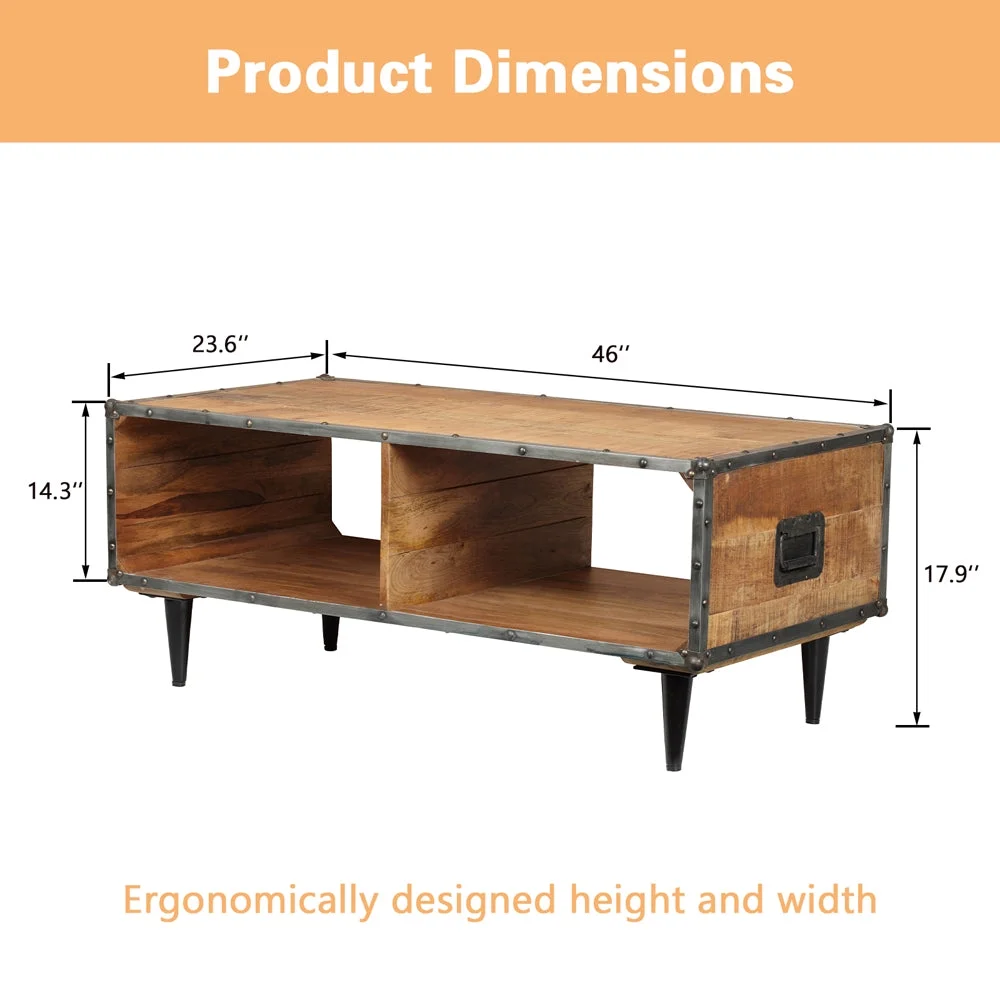 ExBrite Solid Wood Coffee Table ,Rustic Oak 24'' W X 46'' H X 19''