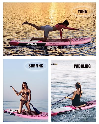 Highpi Inflatable Stand Up Paddle Board Premium SUP Accessories, Backpack, Wide Stance, Surf Control, Non-Slip Deck, Leash, Paddle and Pump