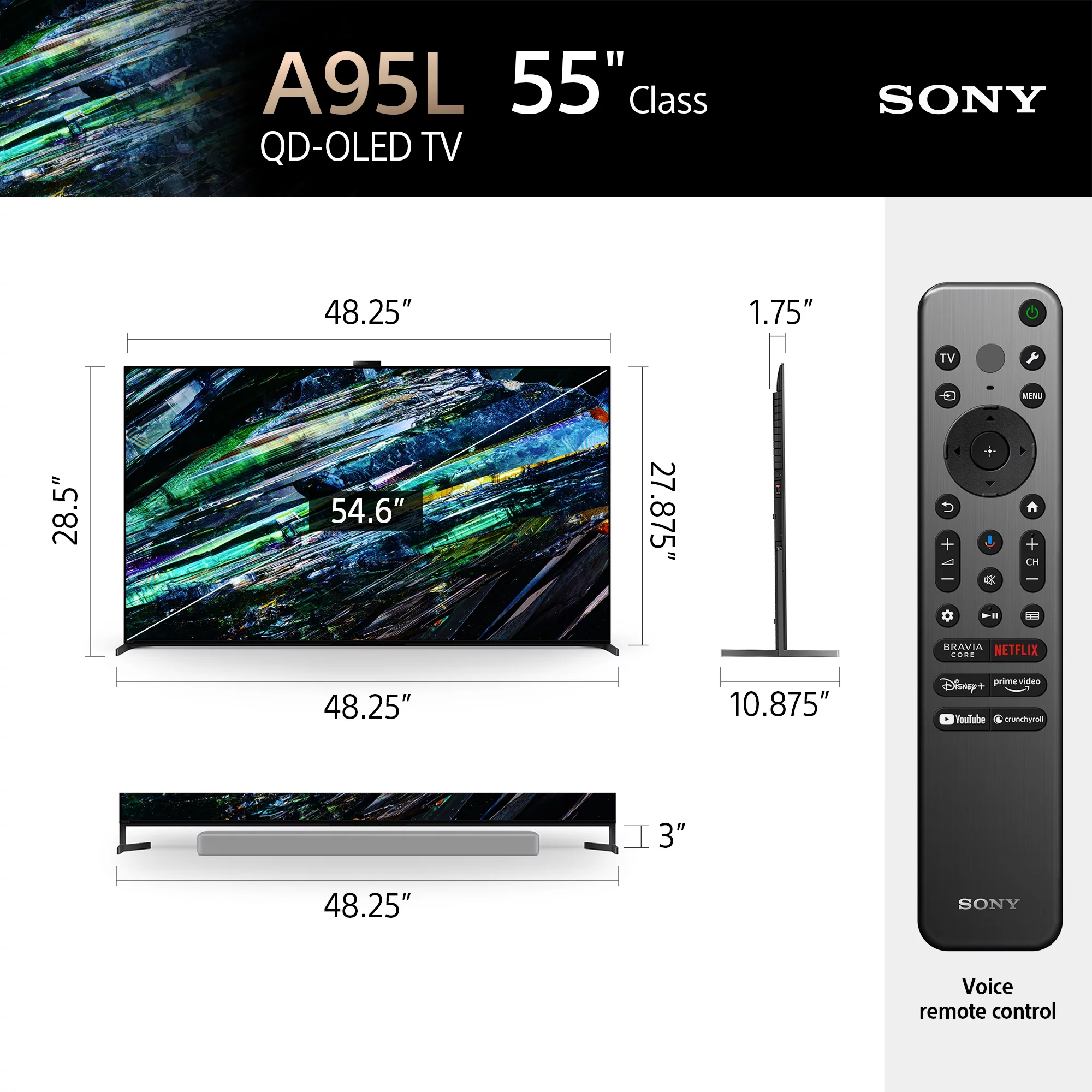 Sony 55” Class BRAVIA XR A95L QD-OLED 4K HDR Smart TV with Google TV XR55A95L -2023 Model