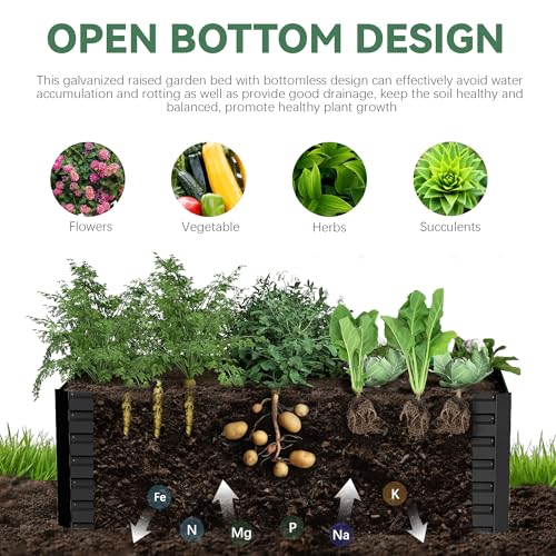FOOWIN 2pcs 8x4x2ft Galvanized Raised Garden Bed, Planter Raised Garden Boxes Outdoor, Large Metal Raised Beds for Gardening