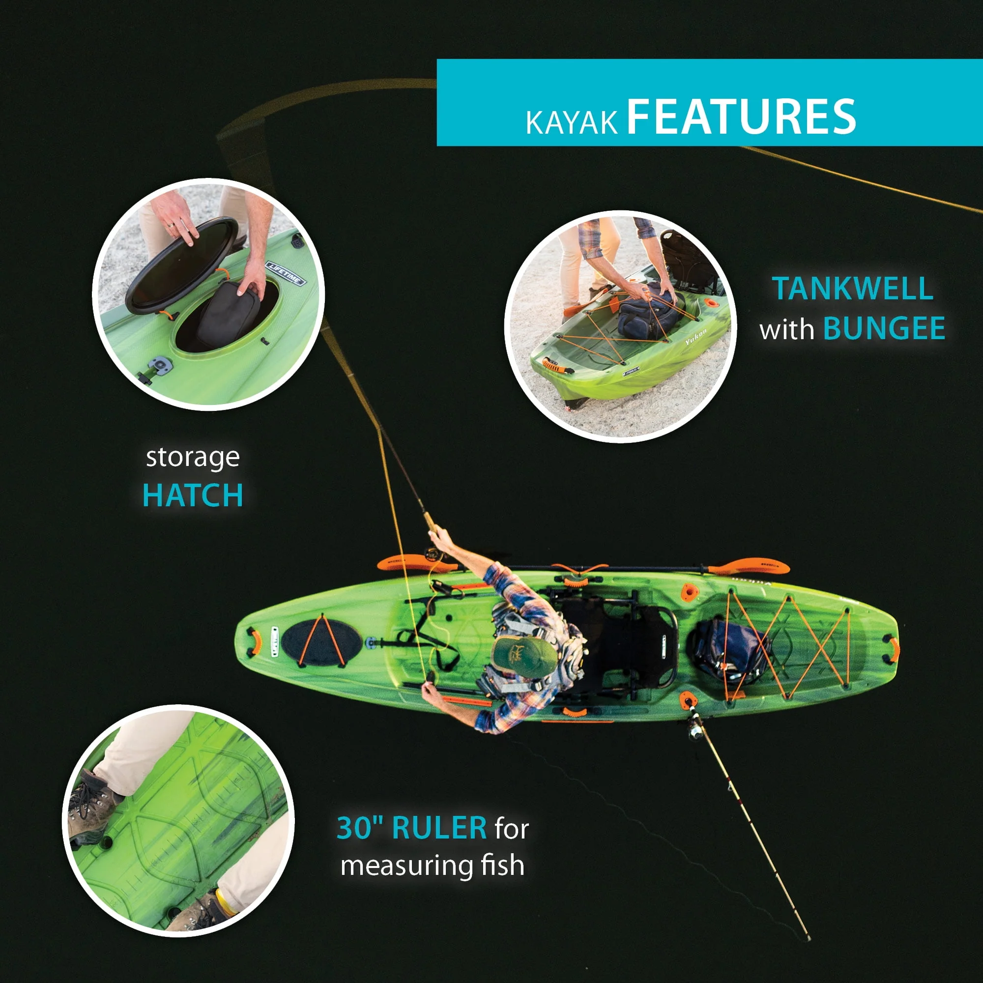 Lifetime Yukon Angler 116 inch Sit-on-Top Fishing Kayak, Lightning Fusion (90846)
