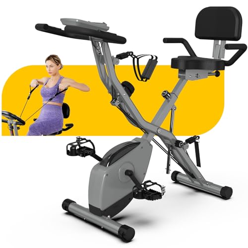 Foldable Exercise Bike Stationary Bikes for Home, 5 IN 1 Indoor Workout Bike, Cycling Bike with 16-Level Quiet Magnetic Resistance