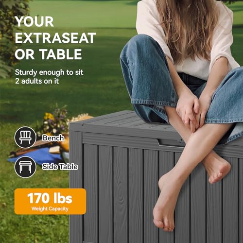 KAMABOKO Outdoor Storage Box, 150 Gallon Large Outdoor Resin Deck Box, Storage Waterproof Boxes Lockable Lid for Garden Tools, Pool Supplies