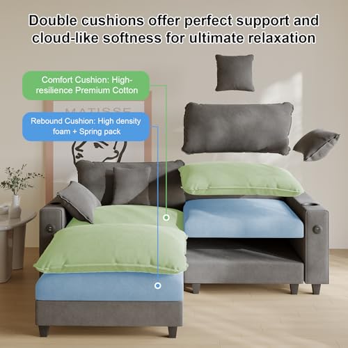 Modular Sectional Sofa, Cloud Couch with Ottoman, Charging Station, Throw Pillows, Cup Holders, Modern Convertible U Shaped Couches for Living Room