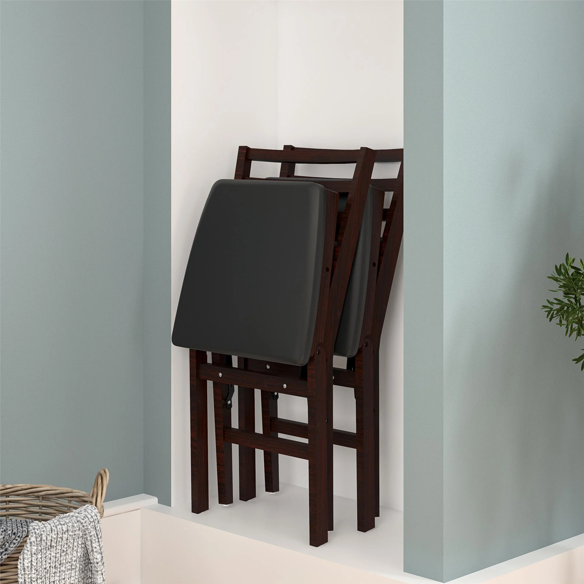 COSCO Contoured Back Wood Folding Chair with Vinyl Padded Seat, Dark Mahogany, 2-Pack