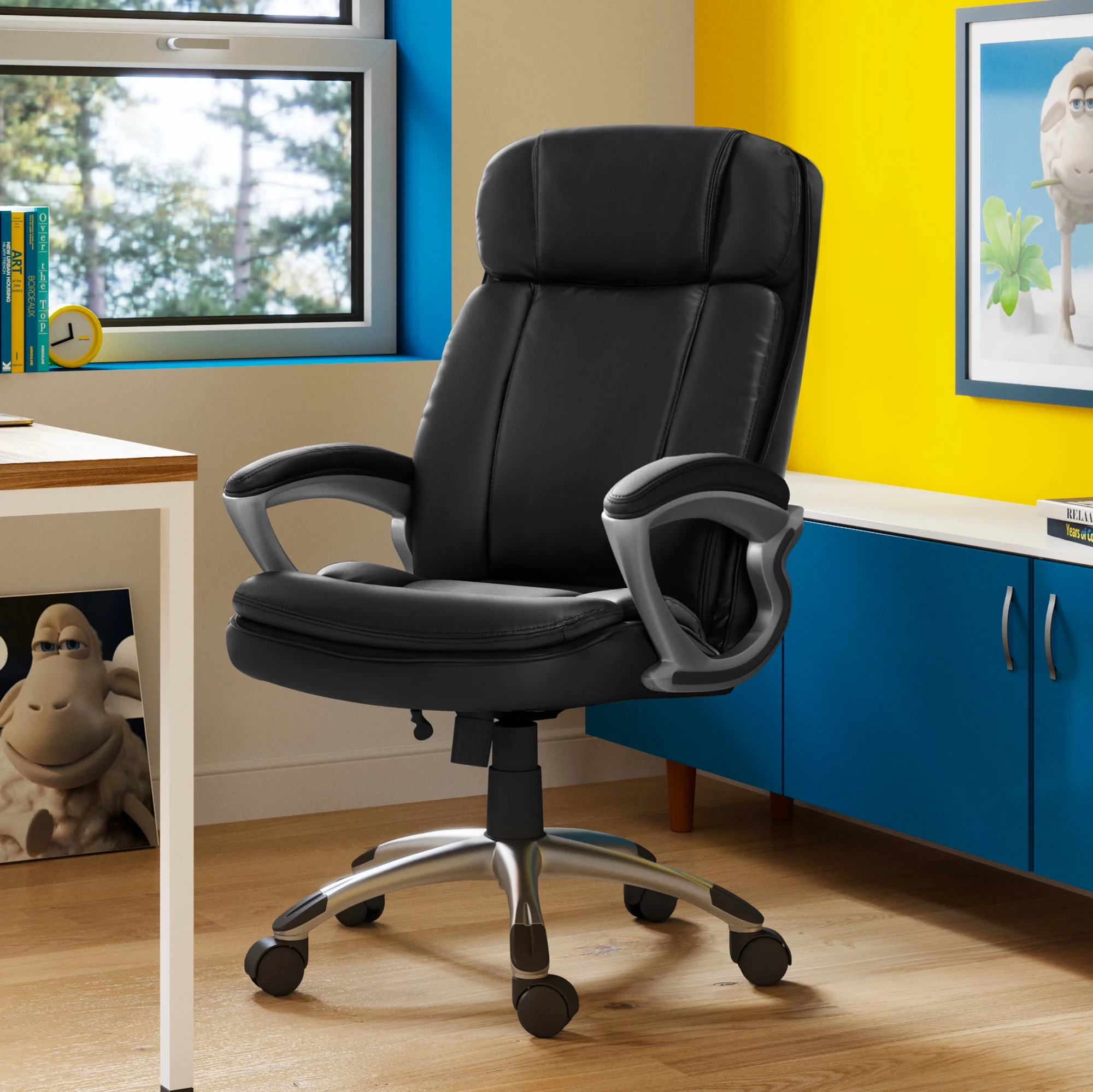 Serta Puresoft Faux Leather Big and Tall Executive Office Chair, Black