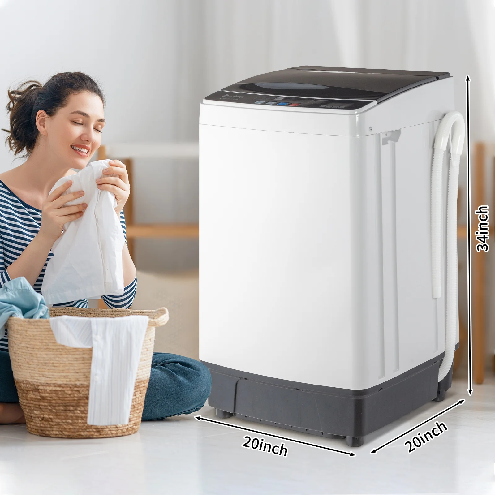 Full-Automatic Washing Machine Top Load Portable Compact Laundry Washer Spin with Drain Pump