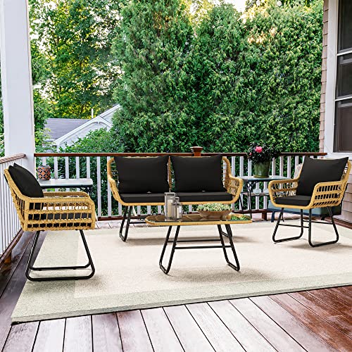 YITAHOME 4-Piece Patio Furniture Wicker Outdoor Bistro Set, All-Weather Rattan Conversation Loveseat Chairs for Backyard