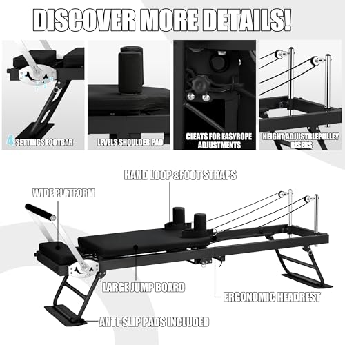 Pilates Reformer Machine for Home Workout, 78" Foldable Pilates Equipment with Dual Resistance& Springs and Cords