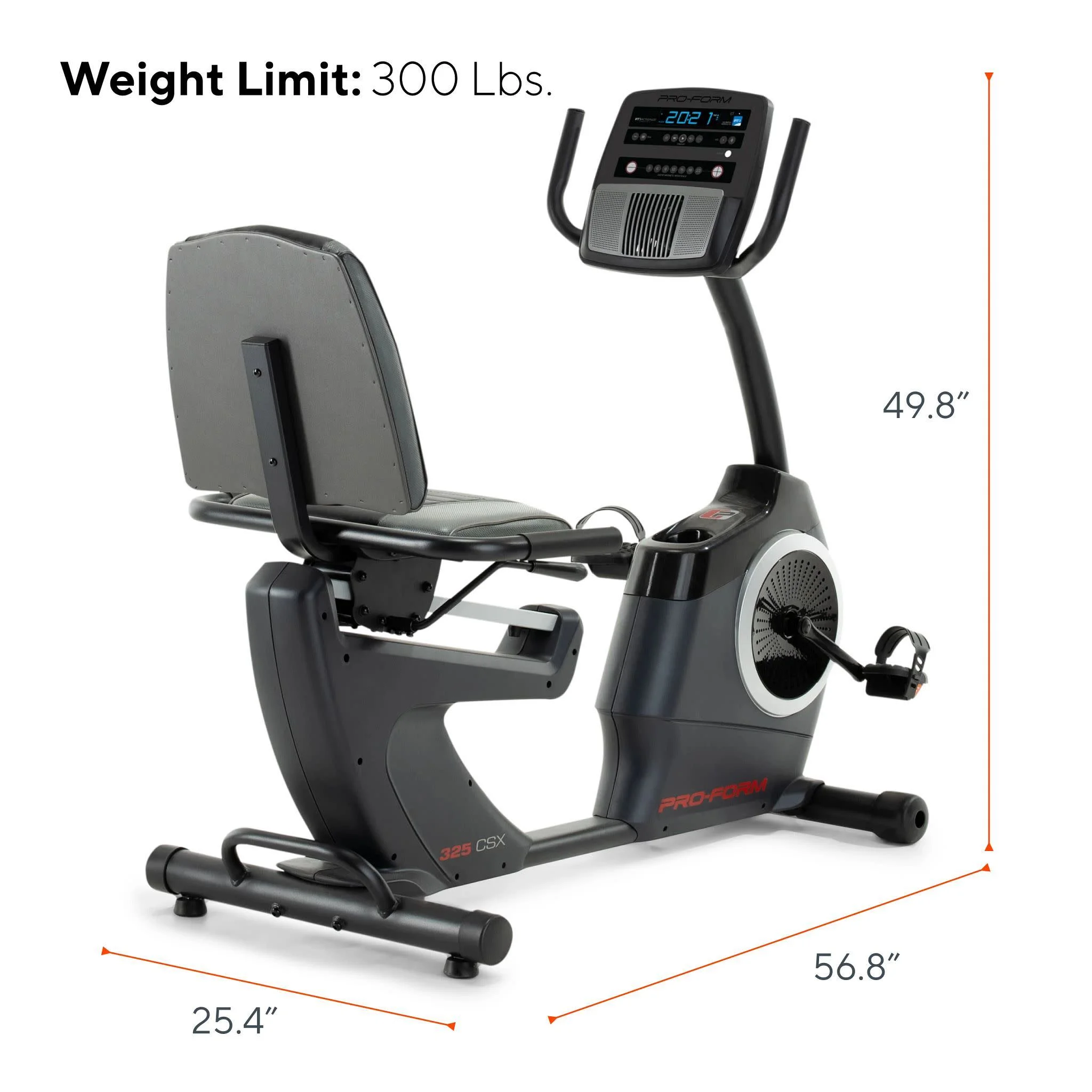 ProForm 325 CSX; Recumbent Exercise Bike with 5” Display, Built-In Tablet Holder, and Fan