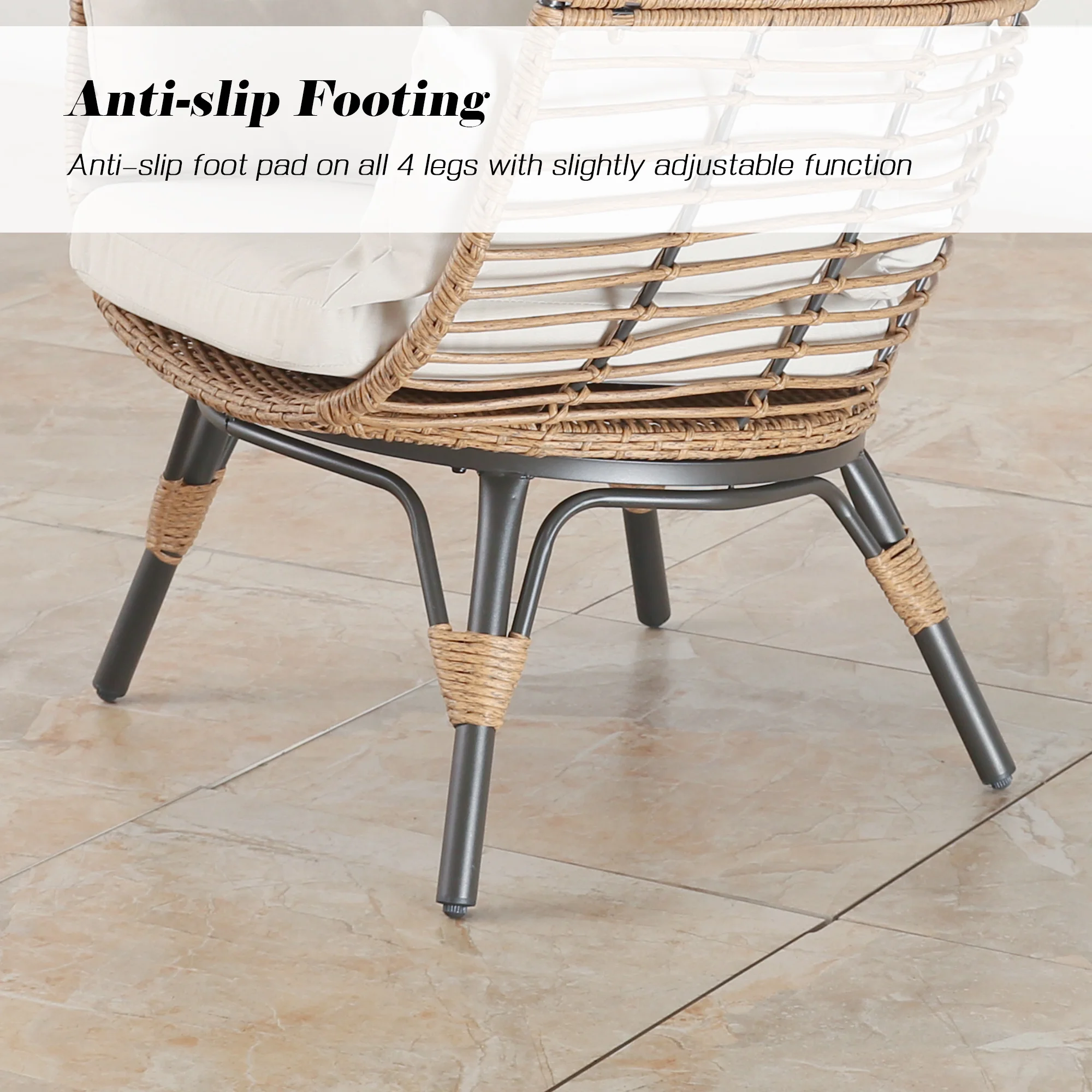 Ulax Furniture Outdoor Patio Wicker Egg Chair Indoor Tear Drop All-Weather Rattan Chair with 4 Cushions for Patio, Backyard, Living Room