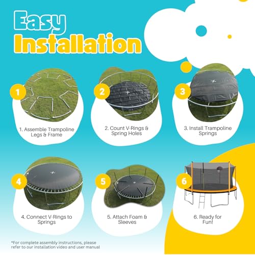 SkyBound Trampoline with Safety Enclosure Net - 10ft 12ft 14ft 15ft 16ft Large Outdoor Backyard ASTM Approved Trampolines for Kids & Adults