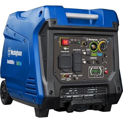 Westinghouse 5000 Peak Watt Super Quiet Dual Fuel Portable Inverter Generator, Wheel & Handle Kit, Gas & Propane Powered, RV Ready, CO Sensor