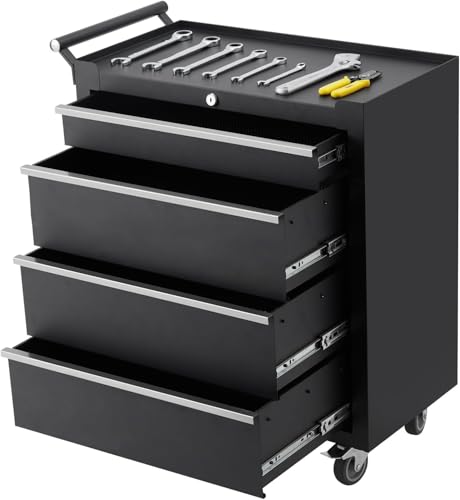 Rolling Tool Chest, 4 Drawers Tool Storage Cabinet, Toolbox with Wheels, Portable Tool Cabinet Organizer with Locking System & Drawer Liners