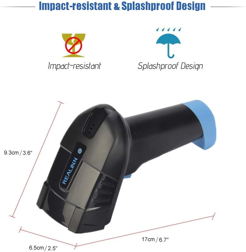 REALINN Cordless Barcode Scanner 2D QR Code Bar Code Reader with USB Cradle 328ft Transmission Distance CMOS Imager Data Matrix PDF417 UPC Scanners