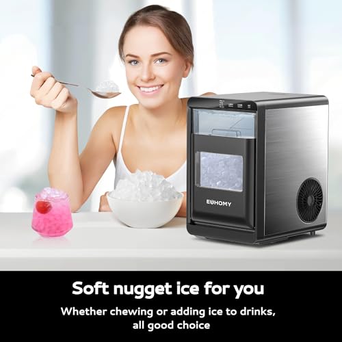 EUHOMY Nugget Ice Maker Countertop, 44Lbs/24H Pebble Ice Maker Machine, Self-Cleaning Pellet Ice Machine with Ice Scoop&Basket